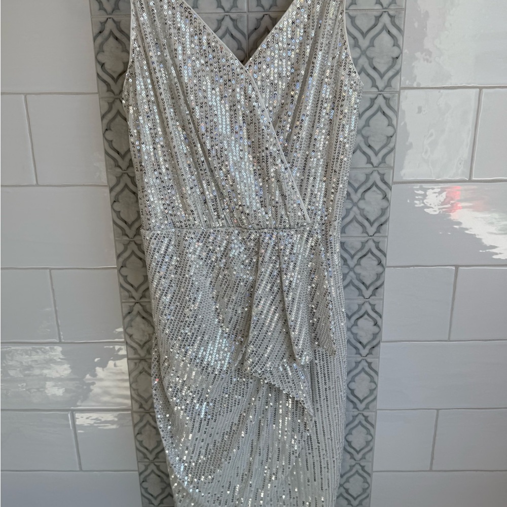 Grace Karin Silver Sequin Midi Dress